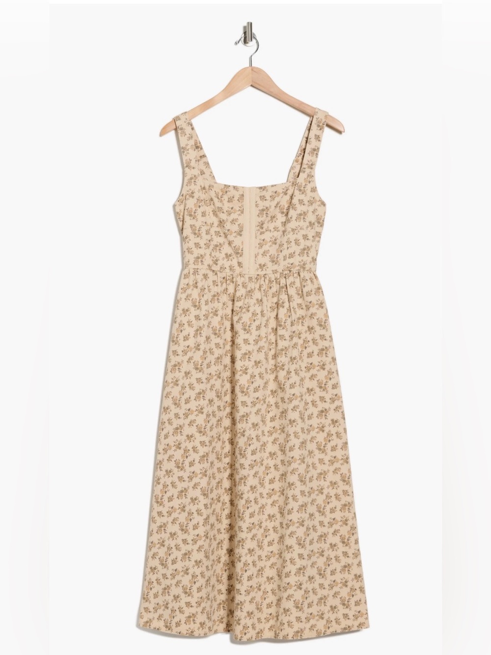 Moon River Anthropologie Beige Floral A-line Midi Dress Cottagecore Girlhood - Picture 3 of 10
